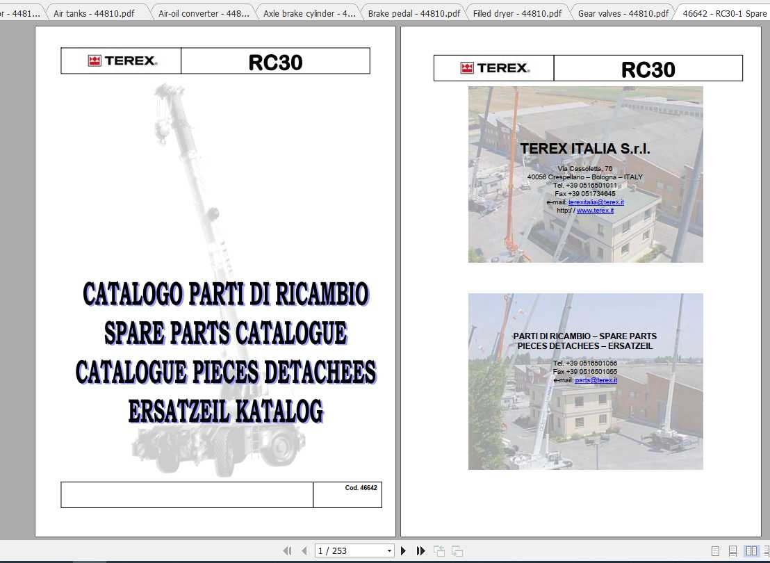 Terex Mobile Crane RC30 Spare Parts, Electric Diagram & Hydraulics