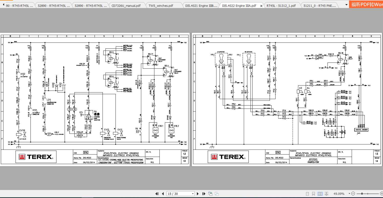Terex Rough Terrain Cranes RT45L Spare Parts, Electric Diagram & Hydraulics