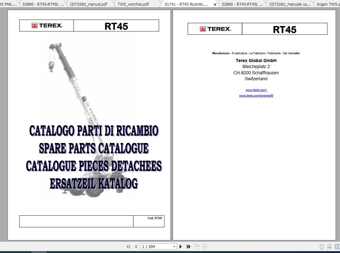 Terex Rough Terrain Cranes RT45 Spare Parts, Electric Diagram
