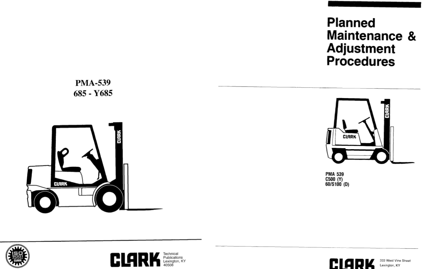 Clark Forklift PMA539 685Y685 Maintenance And Adjustment Manual
