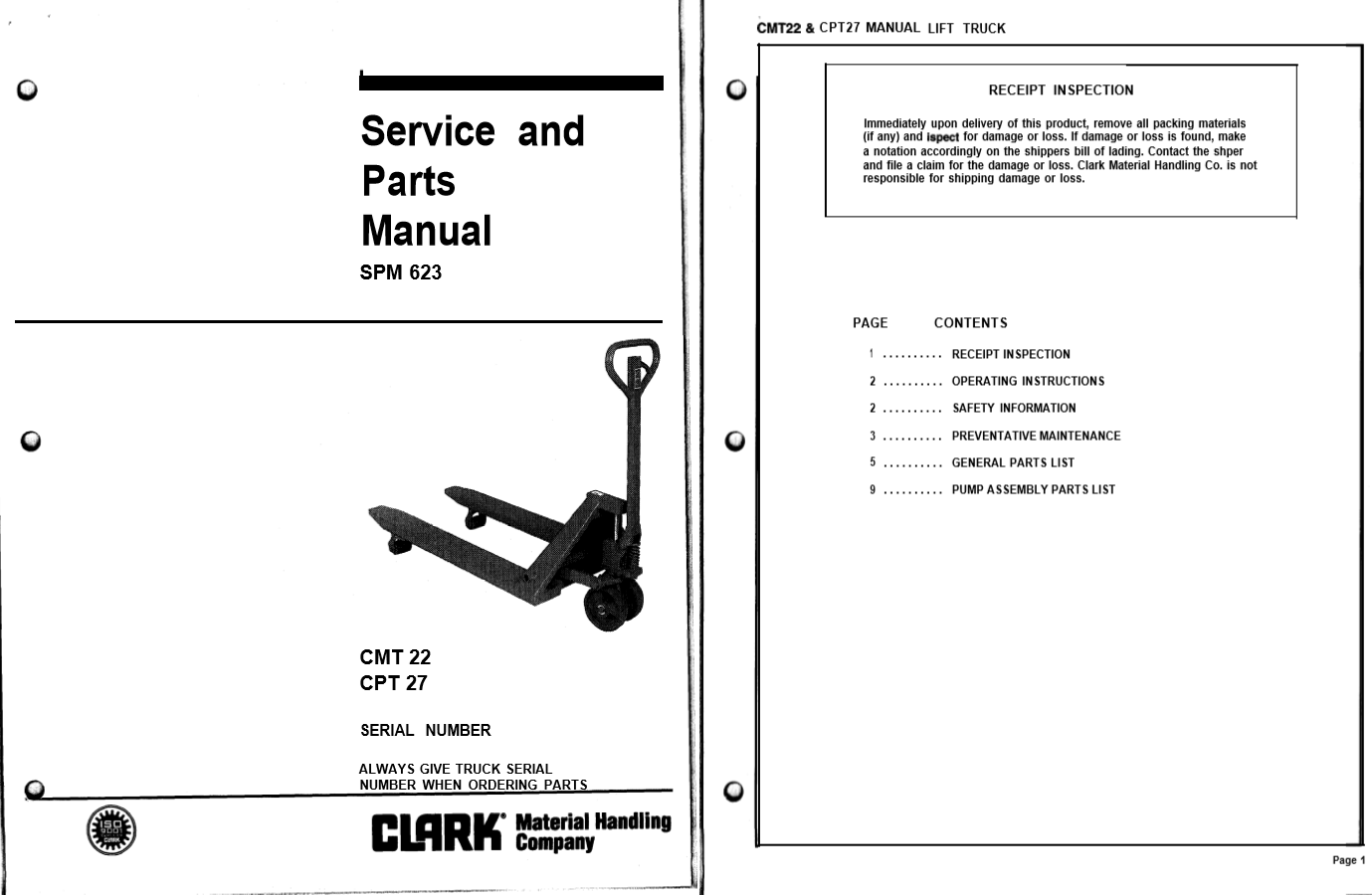 Clark Forklift FA20LT Part Catalog