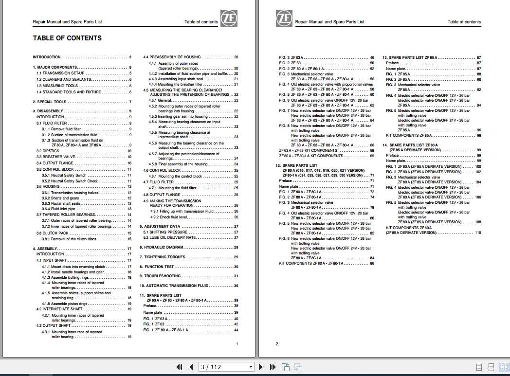 ZF Marine Engine 63A 63 80A 801 A 85A Repair Manual and Spare Parts List