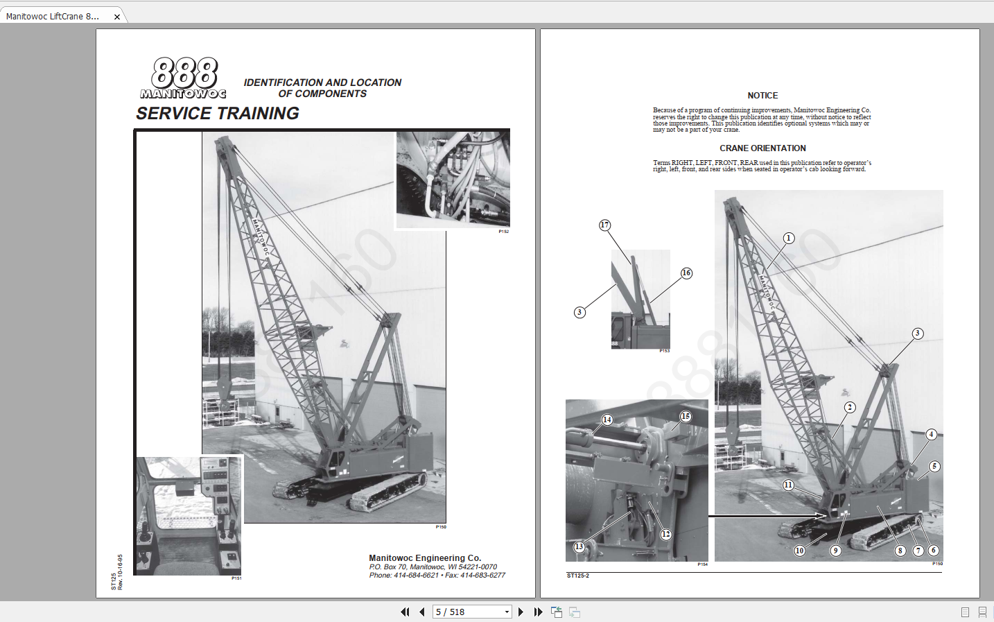 Manitowoc Crane Models 888 Service Operators Manual & Schematics