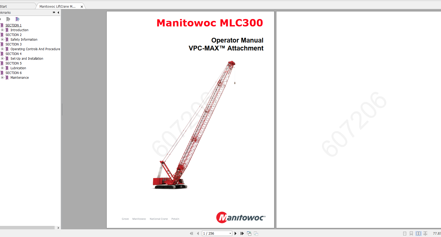 Manitowoc Crane Model MLC300 VPCMAX 607206 Operators & Parts Manual