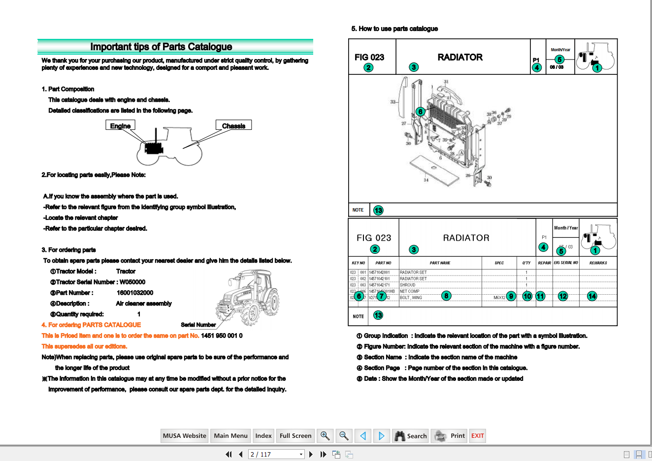 Mahindra Tractor 10 Series 4510C Model Parts Catalogue