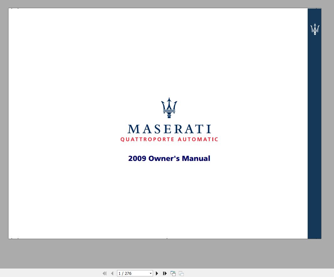 Maserati Quattroporte MY09 Us 2ed 1 Owners Manual