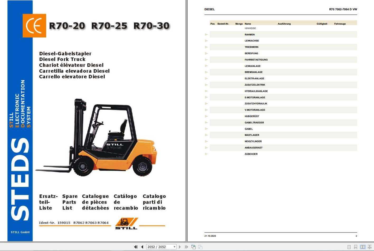 Still Diesel Fork Truck R7020 R7025 R7030 (R7062R7064) Spare Parts