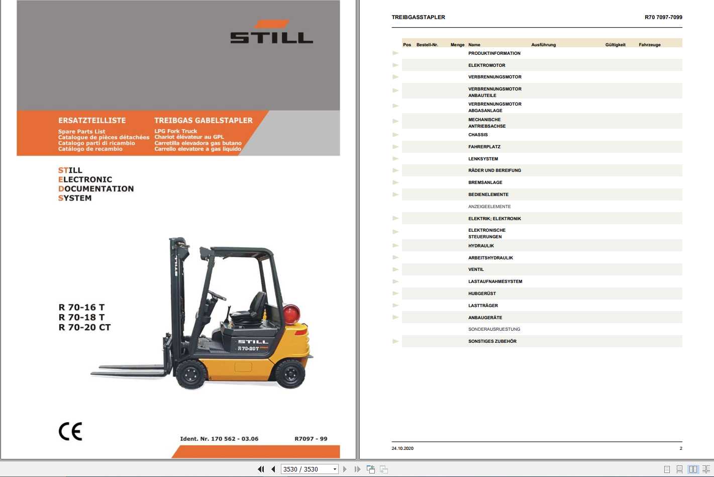 Still LPG Fork Truck R7016T R7018T R7020CT (70977099) KALMAR Spare Parts List DE Still LPG Fork Truck R7016T R7018T R7020CT (70977099) KALMAR Spare Parts List DE