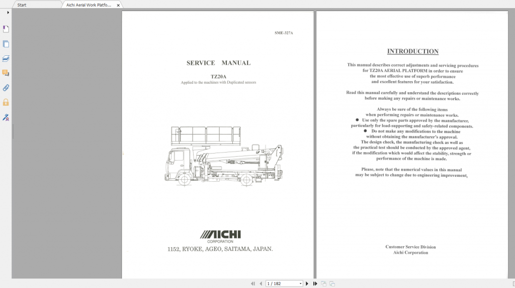 Aichi Aerial Platform Service Manual 2021 Archives - Homepage - The