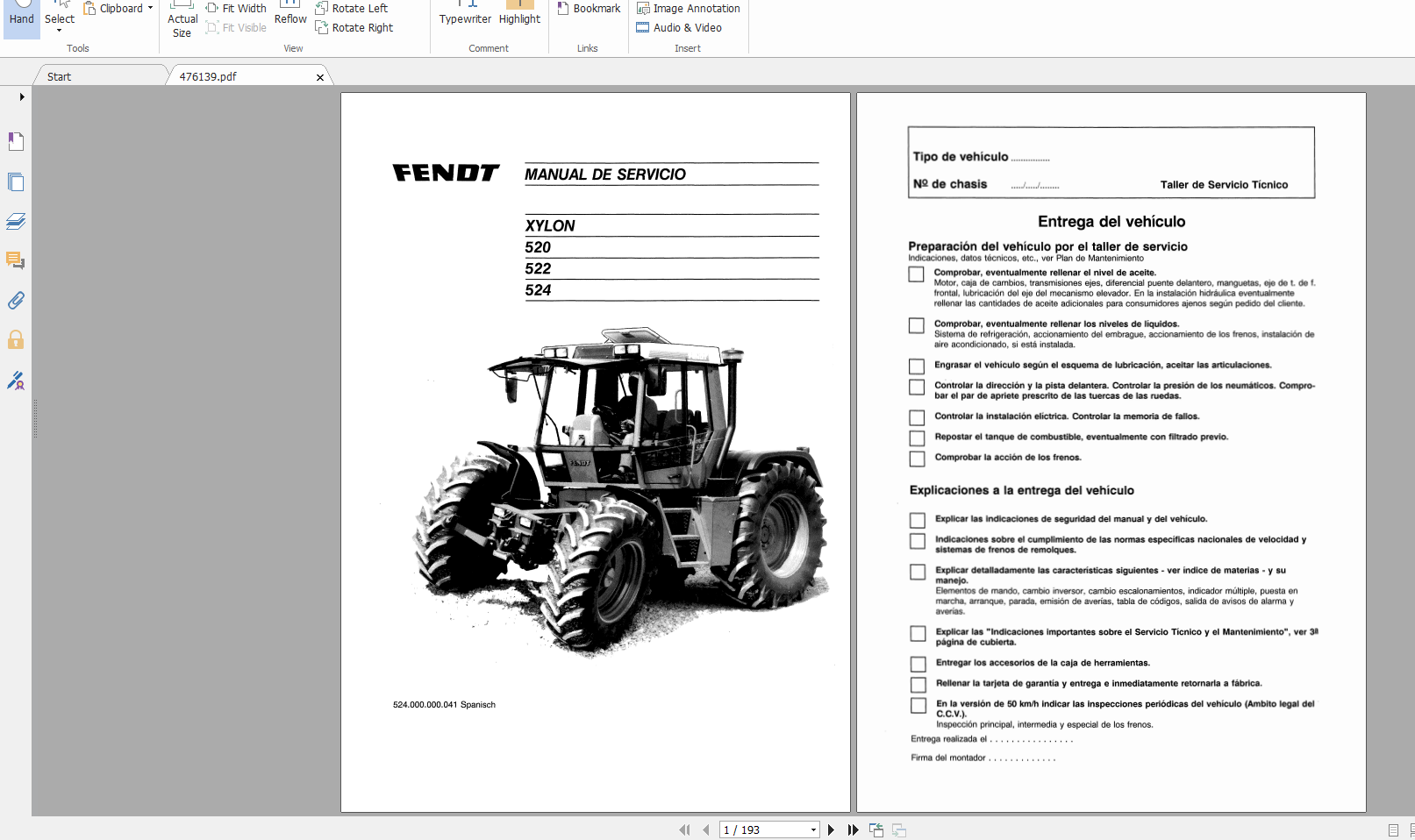 Fendt Tractor Xylon VIN 520524 Operation Manual, Manual_ES