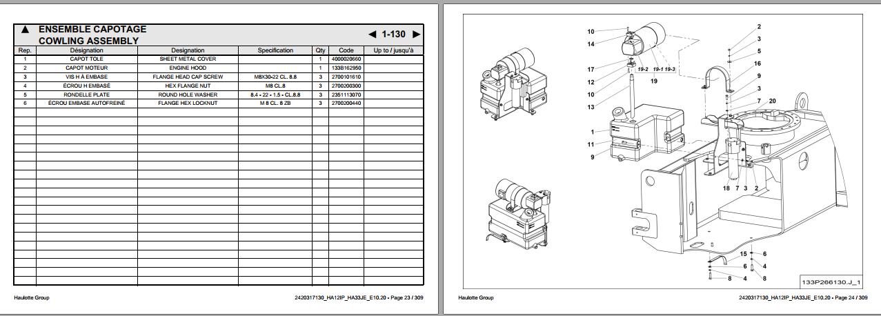 Haulotte Articulated Boom Lift HA12IP HA33JE E10.20 Spare Parts Manual ...