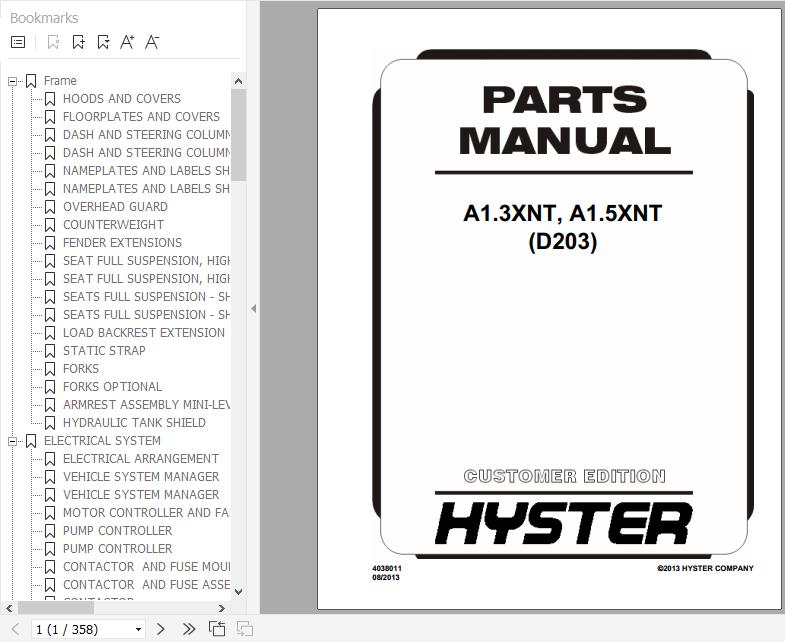 Hyster Forklift Truck L177 (H40FT, H50FT, H60FT, H70FT) Parts Manual