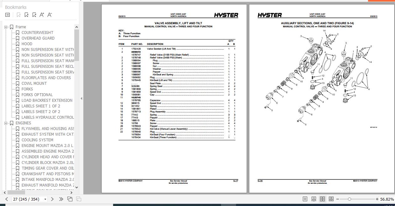 Hyster Forklift Truck A267 S50CT Parts Manual 4014600