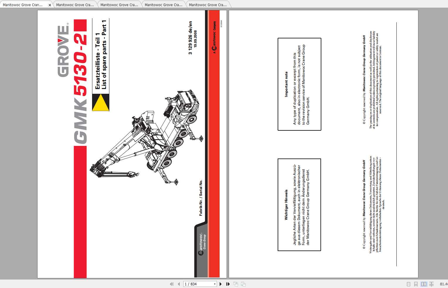 Manitowoc Grove Crane GMK 51302 Spare Parts Catalogs