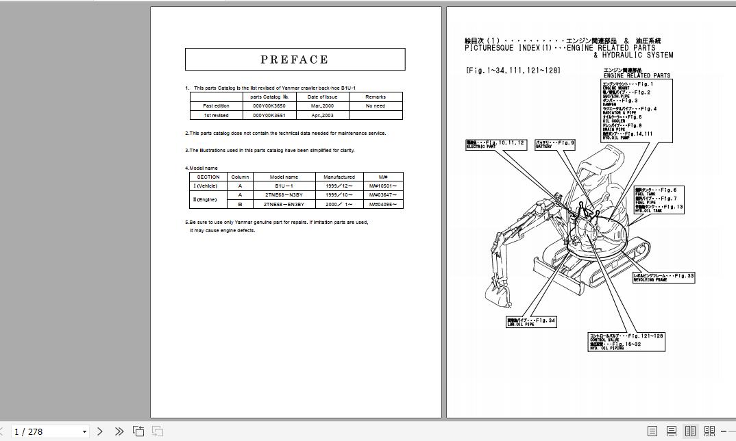 Yanmar Mini Excavator B1U1 Electrical Wiring Diagrams & Parts Catalog