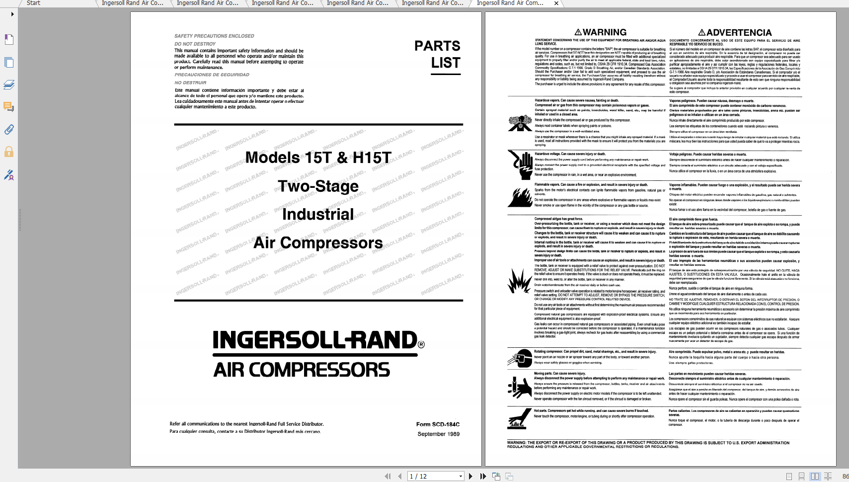 Ingersoll Rand Air Compressor Owner Manual with Parts List Collection