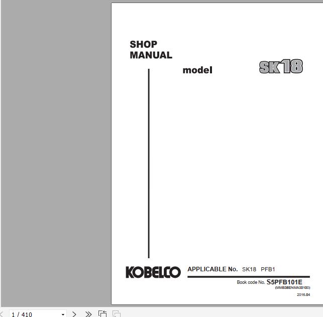 Kobelco Sk Mini Crawler Excavators Shop Manual S Pfb E