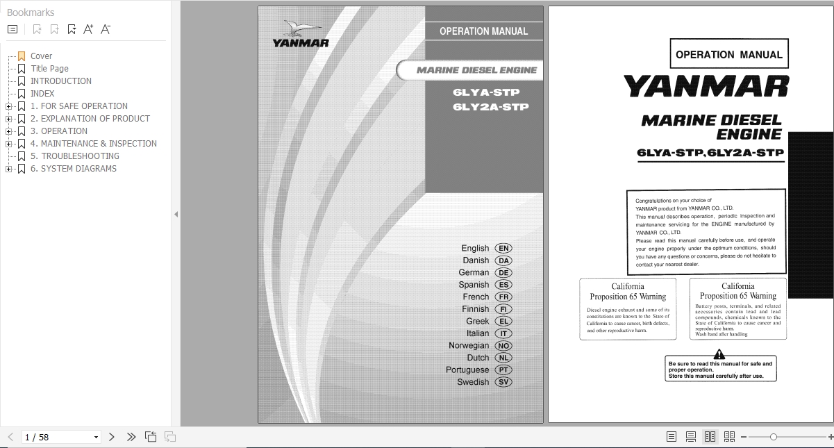 Yanmar 6LYASTP 6LY2ASTP Marine Diesel Engine Operation Manual 49961