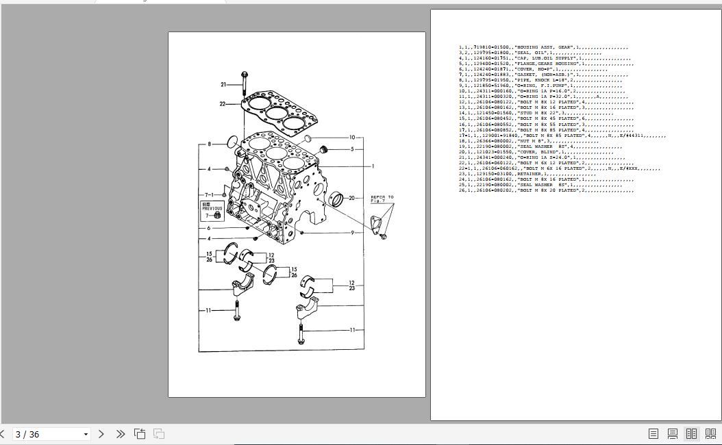 Yanmar 3TN 3TNA 3TNE 3TNV Engine Parts Catalog