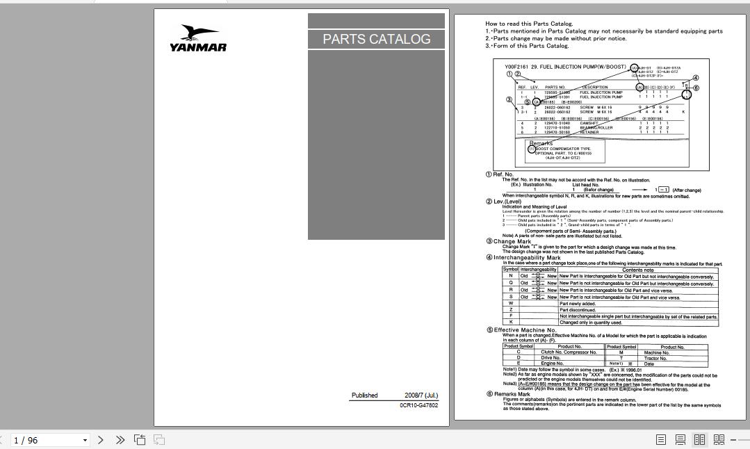 Yanmar 4LHA Series Marine Diesel Engine Parts Catalog Y00R4782