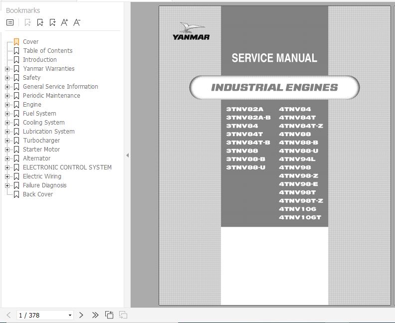 Yanmar 3TNV8288 4TNV84106 Engine Serial Service Manual 0BTNVU00102