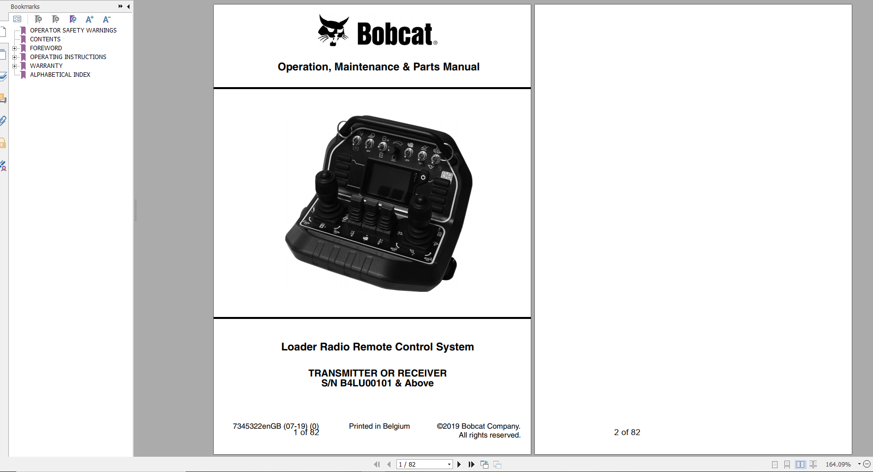 Bobcat Loader Radio Remote Control System Transmitter or Receiver