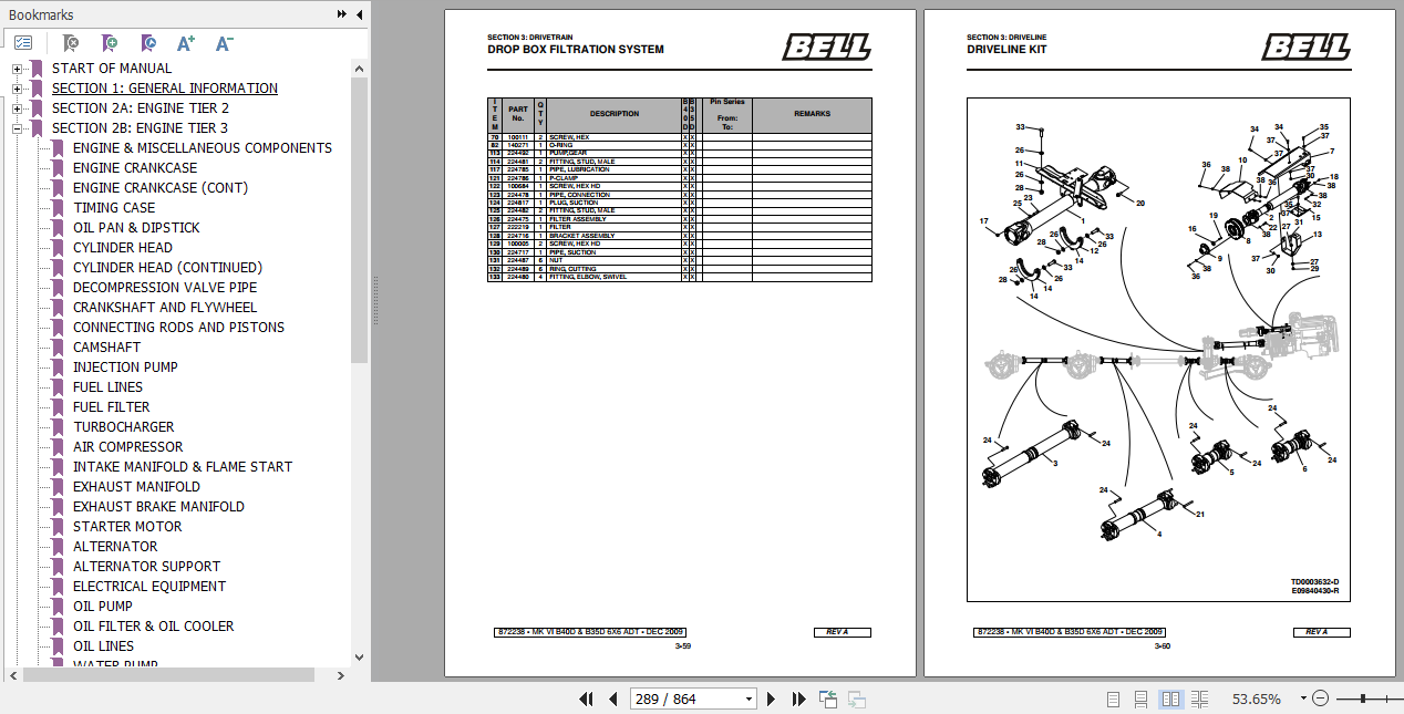 BELL B40D B35D B35D WDB ADT Mk VI Parts Manual 872238