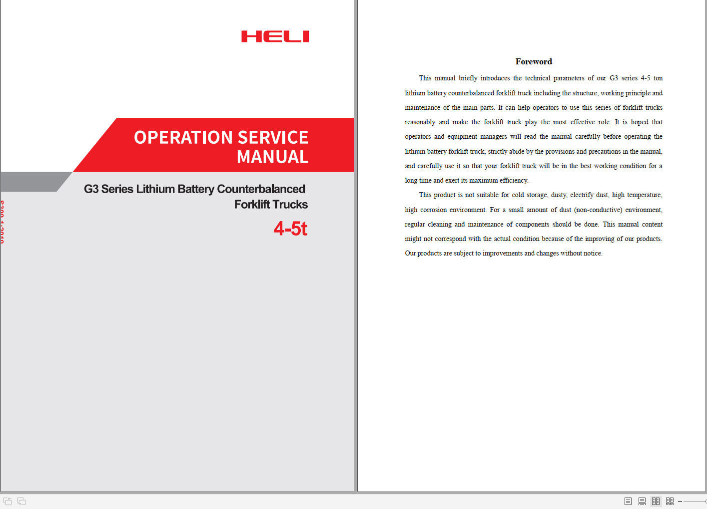 Heli Forklift Trucks CBD15170G Operation Maintenance Manual PDF
