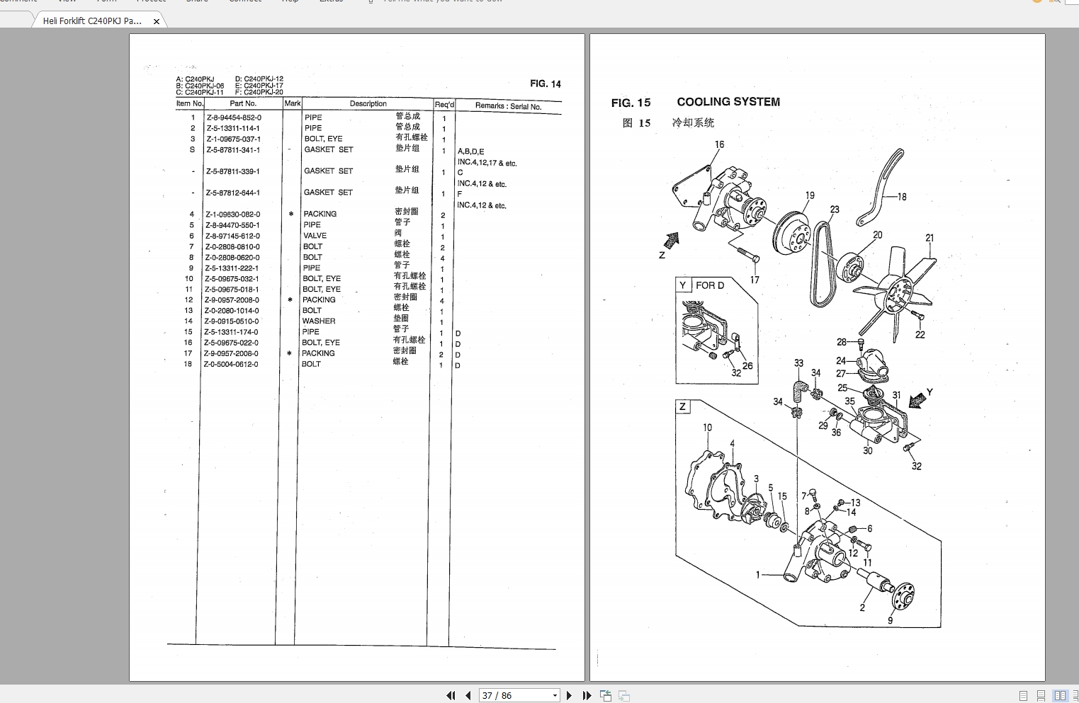 Heli Forklift C240PKJ Series Parts Manual