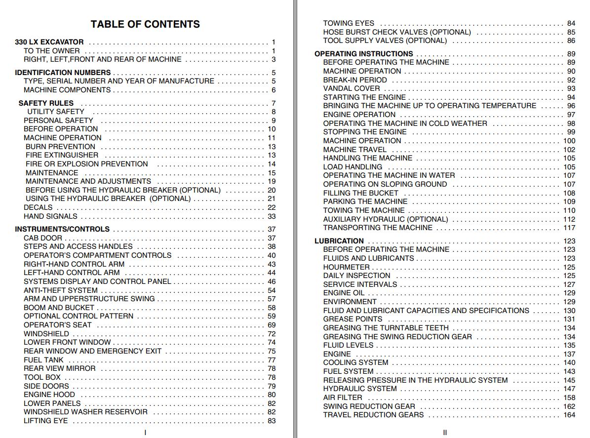 LinkBelt 330 LX EX Excavator Schematics, Operator's, Parts & Service