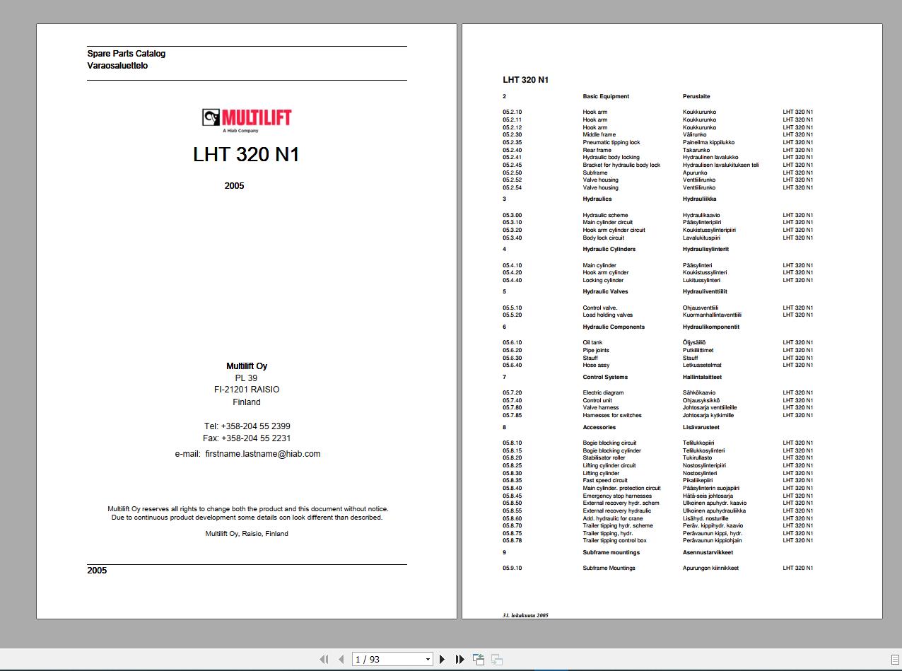 Hiab Crane Service Maintenance Manual, Hydraulic Diagrams, Spare Parts