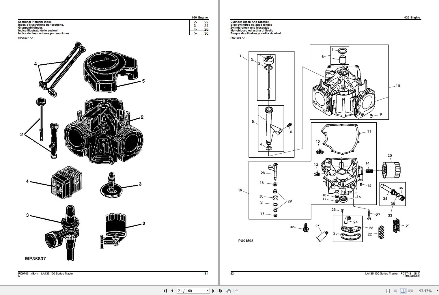 John Deere LA135 100 Series Tractor Parts Catalog PC9743 2012