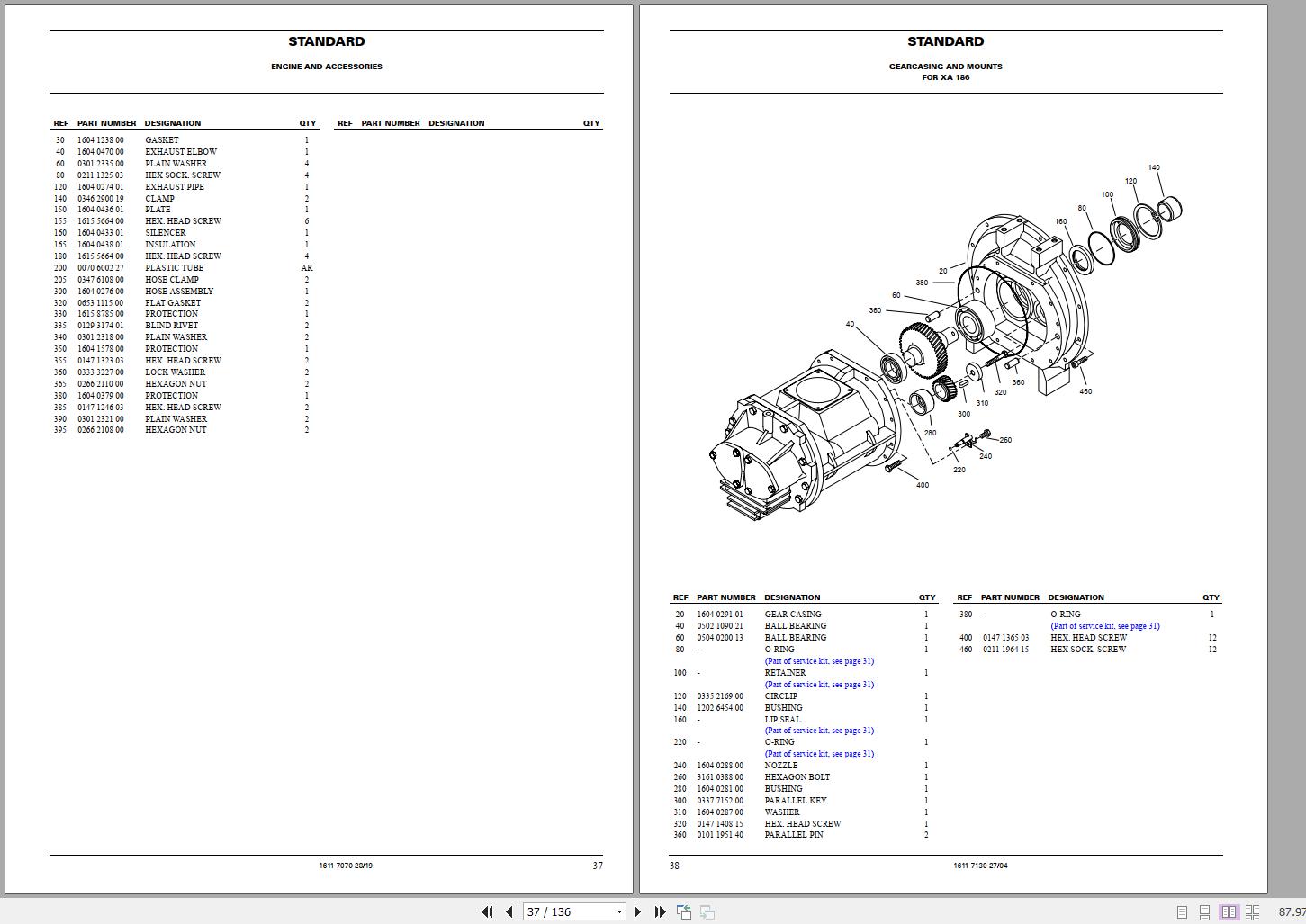 Atlas Copcos XA(S) 186 Dd Portable Compressor Parts Manual 2955 0680 00