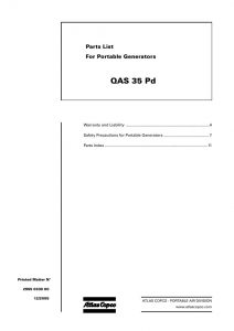 Atlas Copco QAS 35 Pd Portable Generators Parts Manual 2955 0330 00 2005 PDF