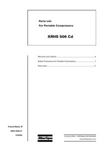 Atlas Copco XRHS 506 Cd Portable Compressors Parts Manual 2955 0250 01 2005 PDF