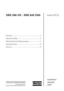 Atlas Copco XRS 396 CD - XRS 830 CD6 Portable Compressors Parts Manual 2955 0450 01 2007 PDF