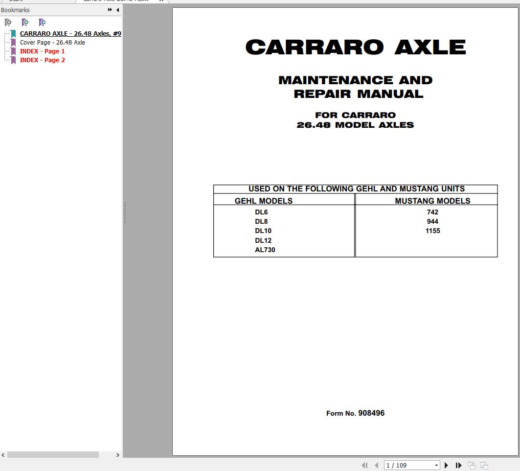 Carraro Axle 26.48 Maintenance & Repair Manual 908496