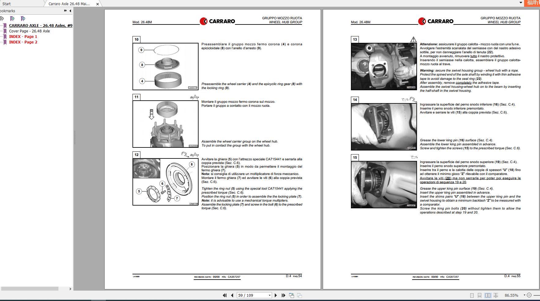 Carraro Axle 26.48 Maintenance & Repair Manual 908496