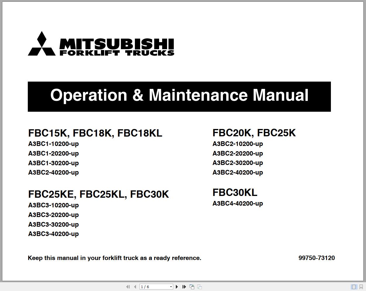 Mitsubishi Forklift Truck FBC20K Operation & Maintenance Manual EN