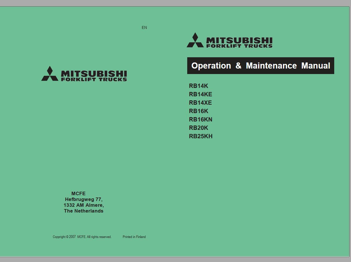 Mitsubishi Forklift Truck RB14KE RB20K Schematic Operation Maintenance