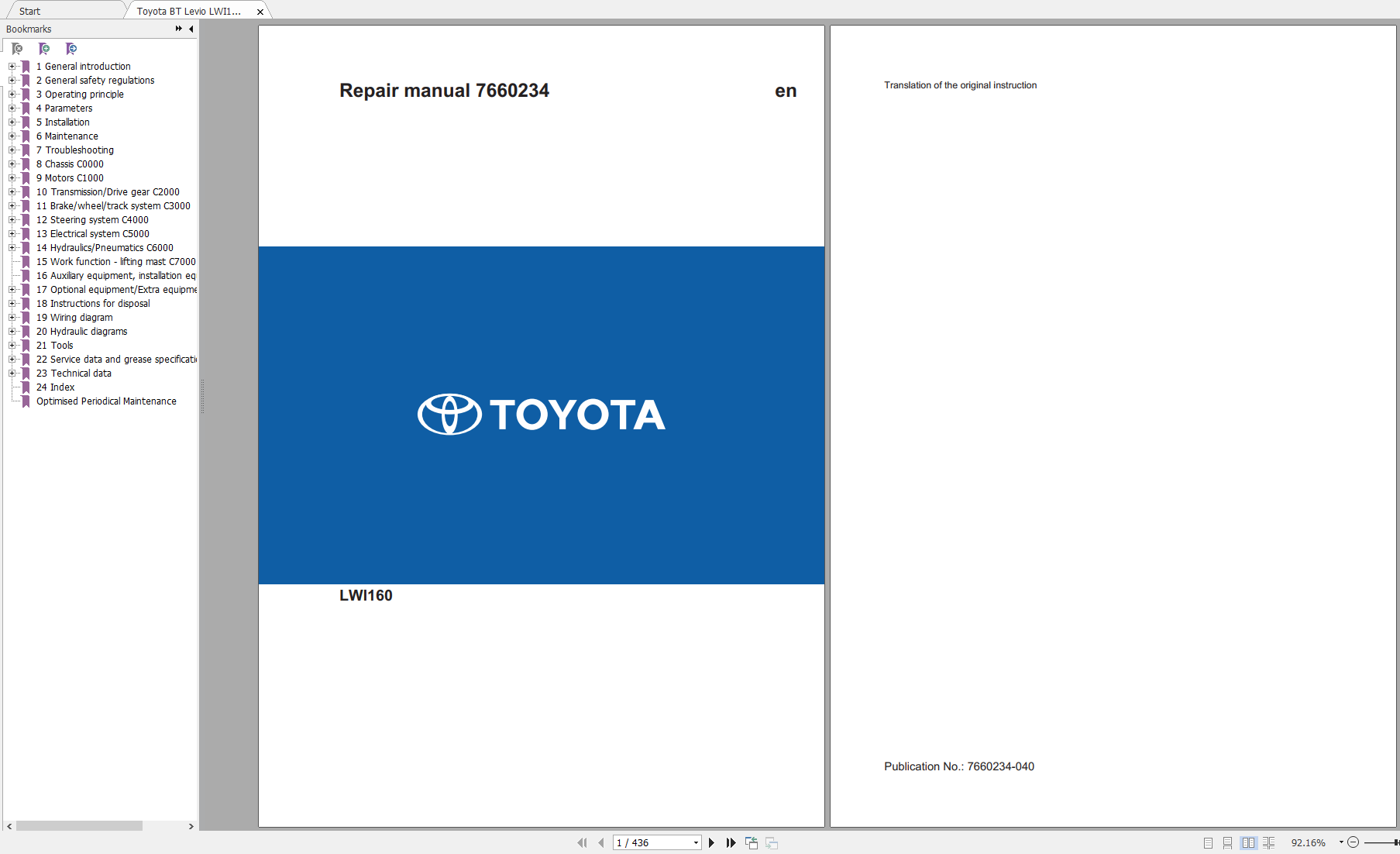 Toyota BT Levio LWI160 Repair Manual 7660234040