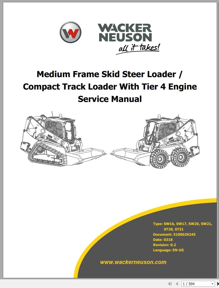 Wacker Neuson ST28 Skid Steer Loader Track Error Codes, Service