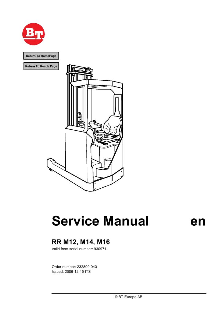 BT Forklift RR M12 M14 M16 Service Manual PDF