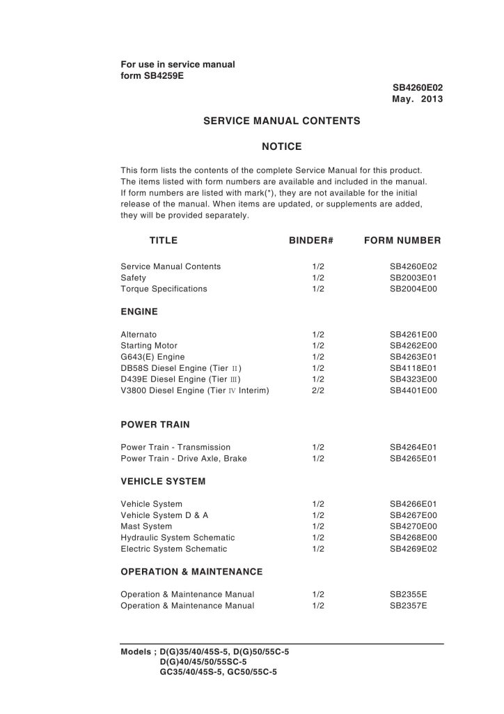 Daewoo Service Manuals D35S5 GC55C5 SB4260E02