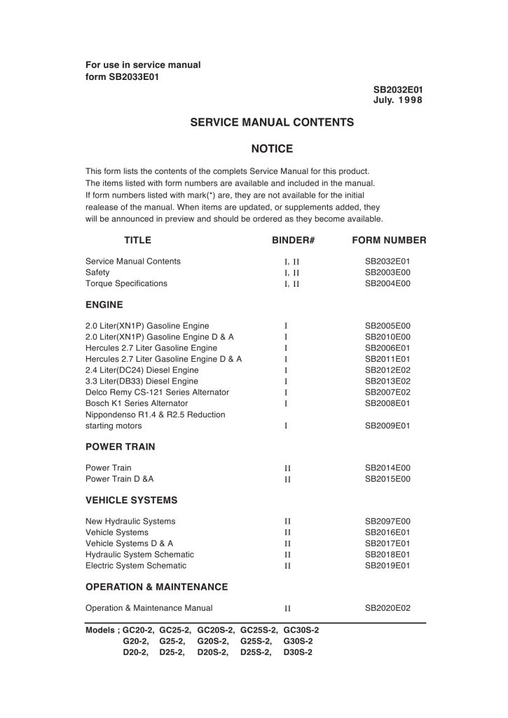 Daewoo Service Manuals GC202 D30S2 SB2032E01