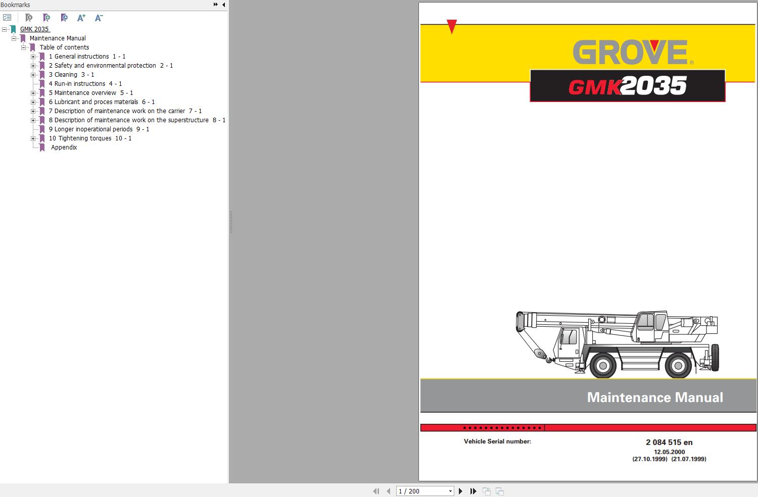Manitowoc GMK2035 Crane Maintenance Manual PDF