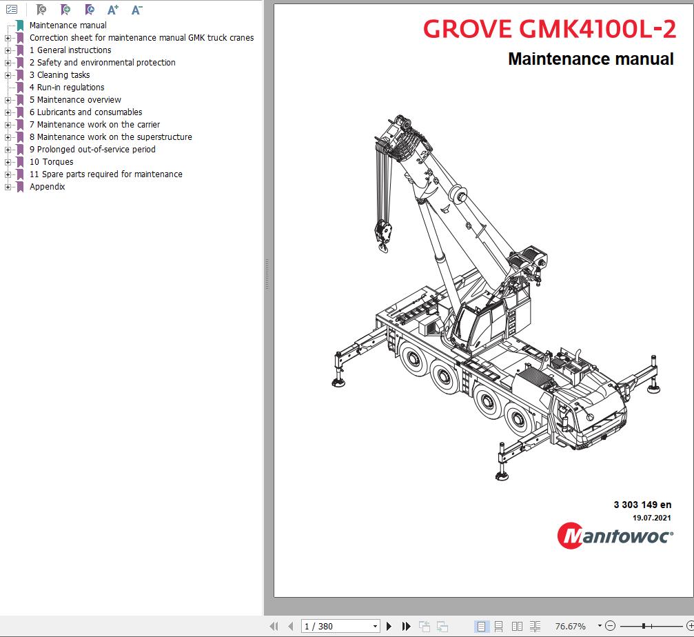 Manitowoc GMK4100L2 Crane Maintenance Manual PDF