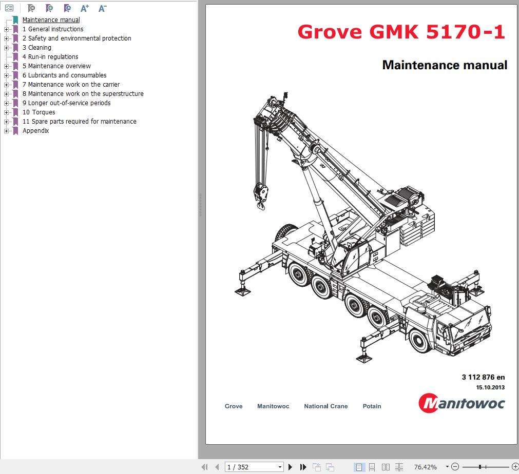Manitowoc GMK51701 Crane Maintenance Manual PDF