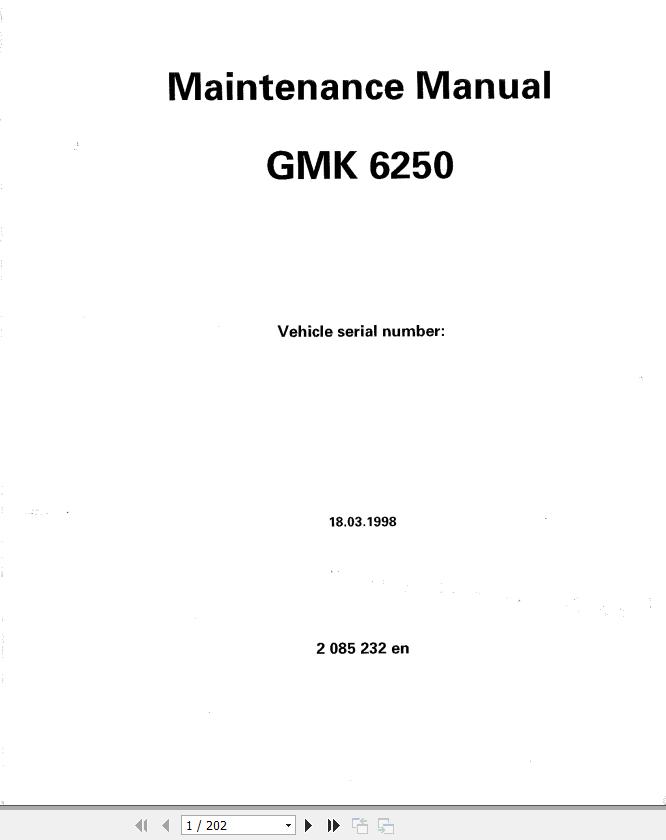 Manitowoc GMK6250 Crane Maintenance Manual PDF