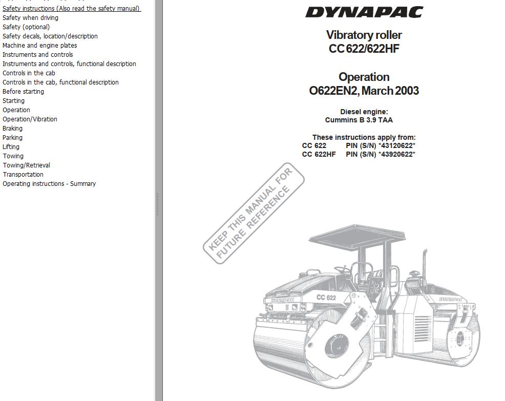 Dynapac CC622 CC622HF Operation Manual PDF